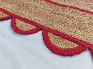 Natural Jute Scallop Rug with Pink Trim