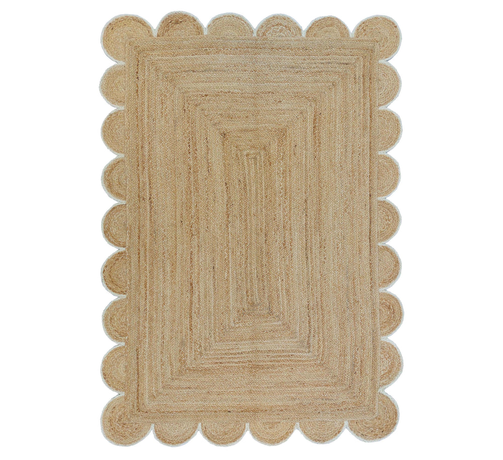 Natural Jute Scallop Rug with Off White Edge