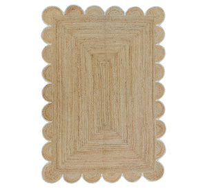 Natural Jute Scallop Rug with Off White Edge