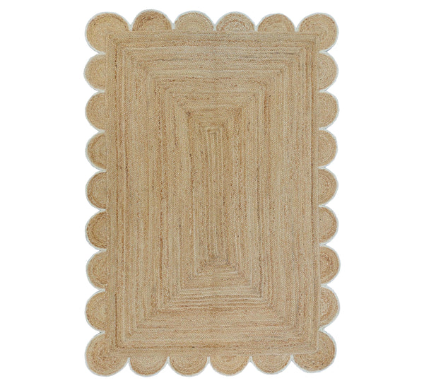 Natural Jute Scallop Rug with Off White Edge