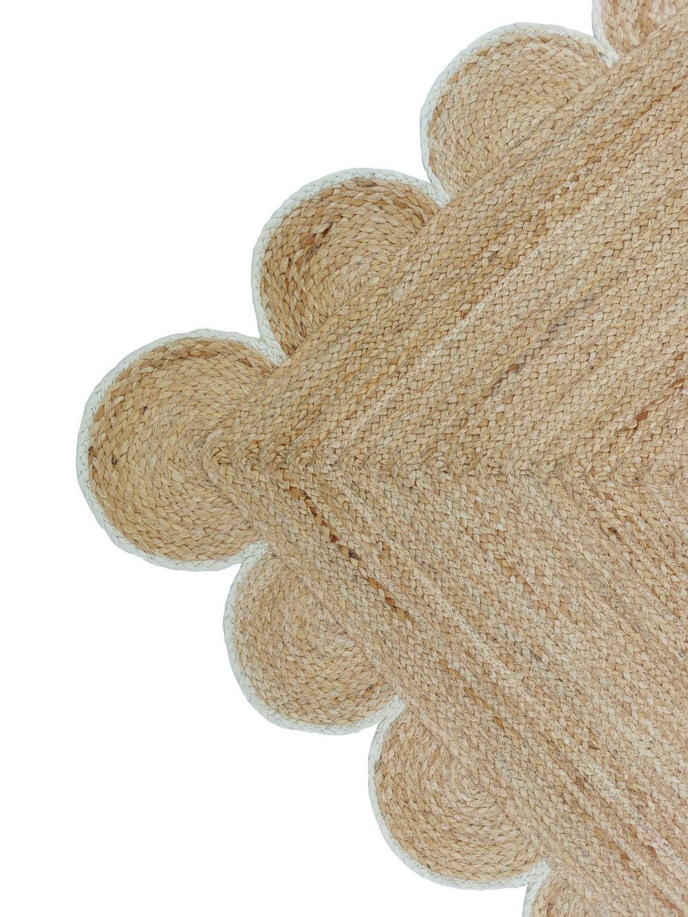 Natural Jute Scallop Rug with Off White Edge