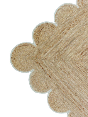 Natural Jute Scallop Rug with Off White Edge