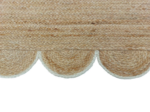 Natural Jute Scallop Rug with Off White Edge