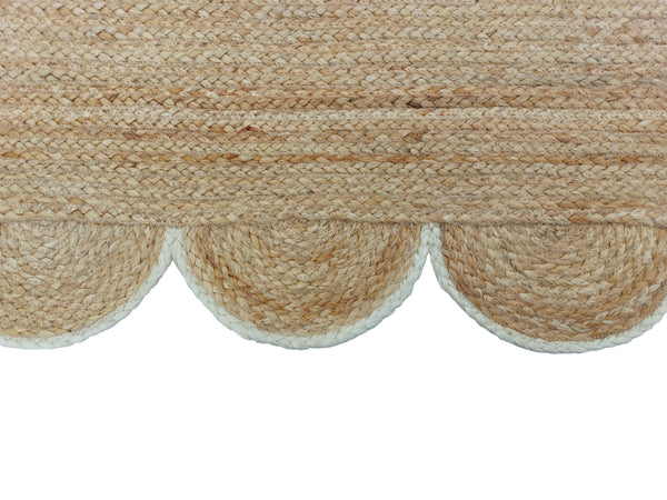 Natural Jute Scallop Rug with Off White Edge