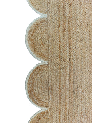 Natural Jute Scallop Rug with Off White Edge