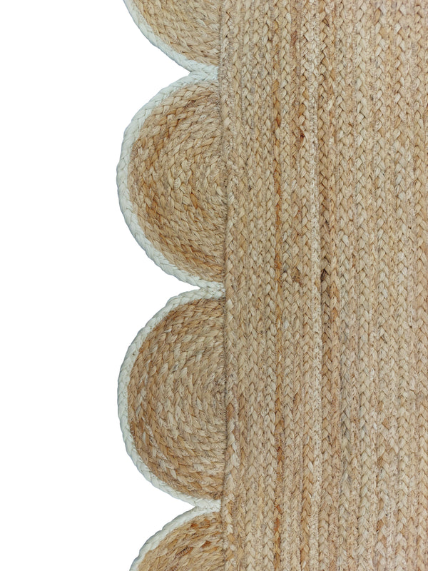 Natural Jute Scallop Rug with Off White Edge