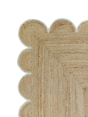 Natural Jute Scallop Rug with Off White Edge