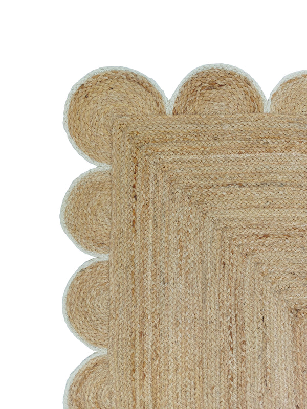 Natural Jute Scallop Rug with Off White Edge