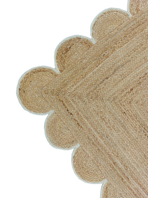 Natural Jute Scallop Rug with Off White Edge