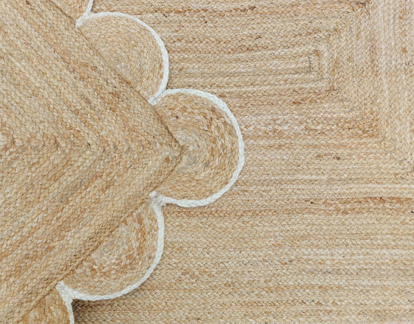 Natural Jute Scallop Rug with Off White Edge