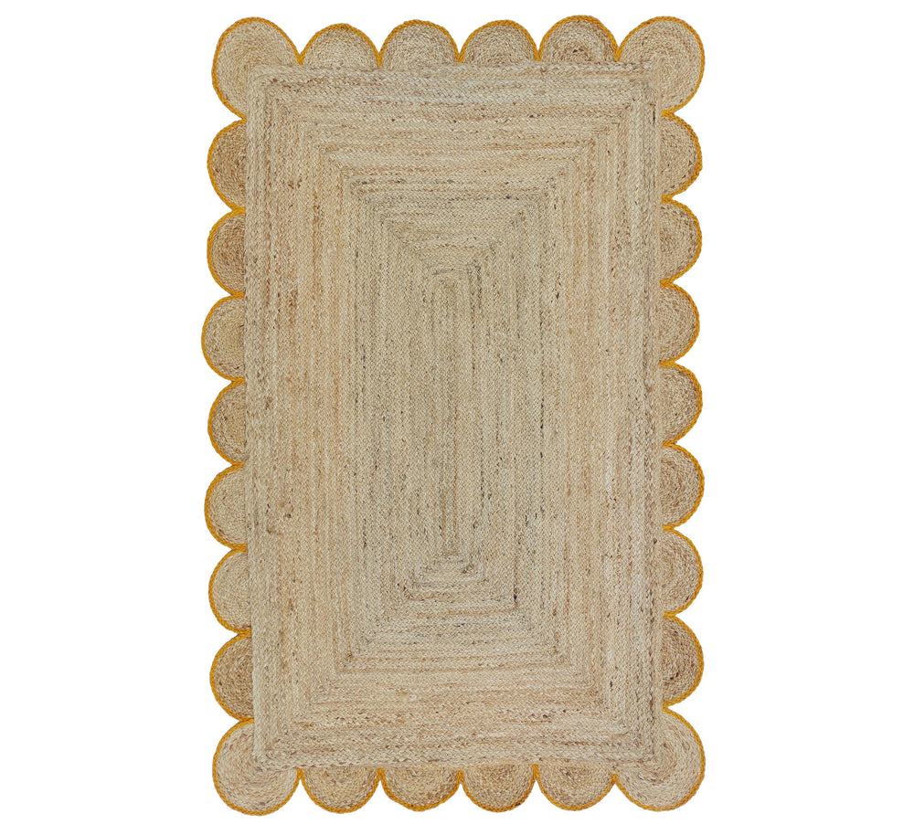 Natural Jute Scallop Rug with Yellow Trim