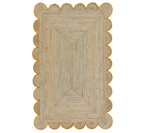 Natural Jute Scallop Rug with Yellow Trim