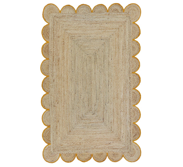 Natural Jute Scallop Rug with Yellow Trim