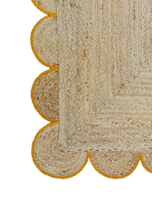 Natural Jute Scallop Rug with Yellow Trim