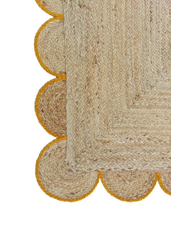 Natural Jute Scallop Rug with Yellow Trim