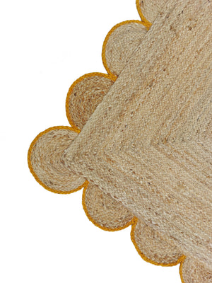 Natural Jute Scallop Rug with Yellow Trim