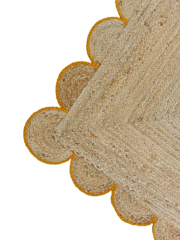 Natural Jute Scallop Rug with Yellow Trim