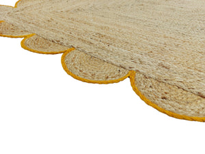 Natural Jute Scallop Rug with Yellow Trim