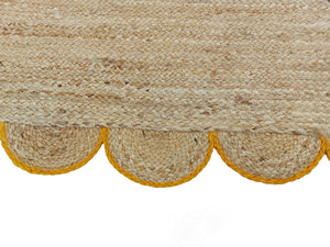 Natural Jute Scallop Rug with Yellow Trim
