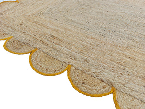 Natural Jute Scallop Rug with Yellow Trim