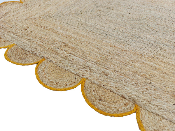 Natural Jute Scallop Rug with Yellow Trim
