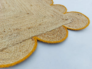 Natural Jute Scallop Rug with Yellow Trim