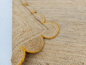 Natural Jute Scallop Rug with Yellow Trim