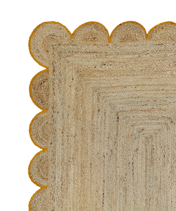 Natural Jute Scallop Rug with Yellow Trim
