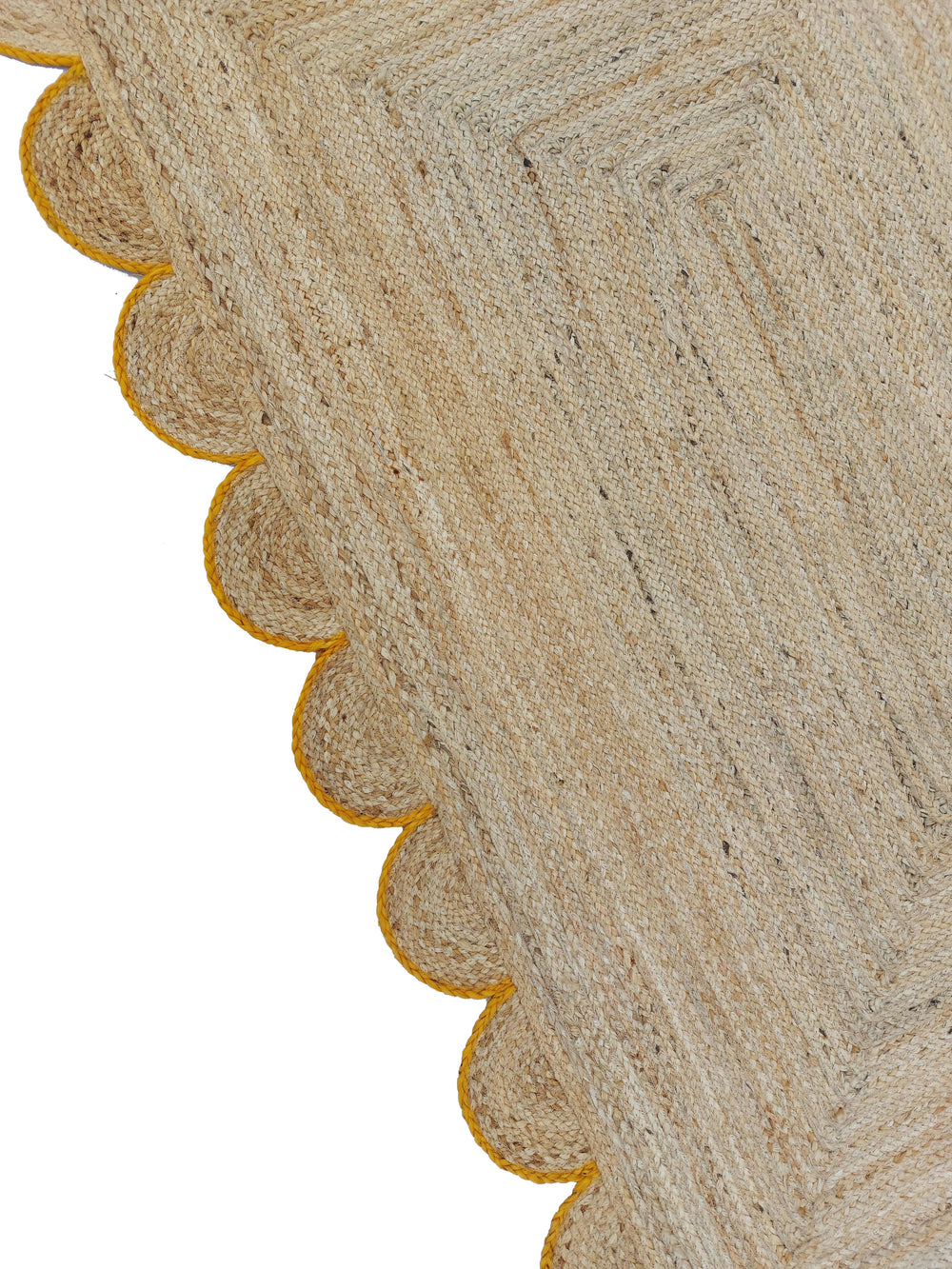 Natural Jute Scallop Rug with Yellow Trim