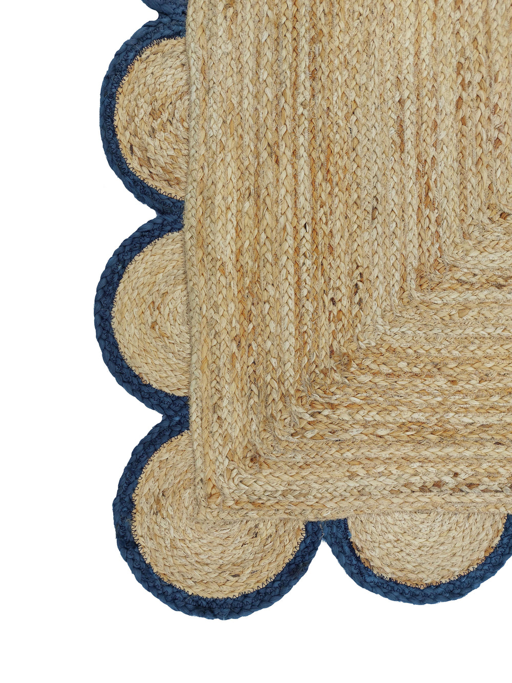 Natural Jute Scallop Rug with Navy Edge