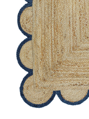 Natural Jute Scallop Rug with Navy Edge