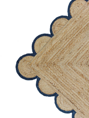 Natural Jute Scallop Rug with Navy Edge