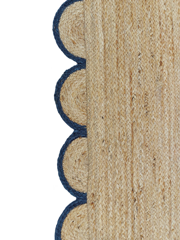 Natural Jute Scallop Rug with Navy Edge