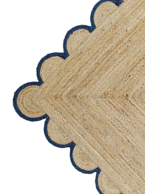 Natural Jute Scallop Rug with Navy Edge