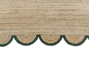 Natural Jute Scallop Rug with Green Edge