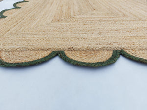 Natural Jute Scallop Rug with Green Edge