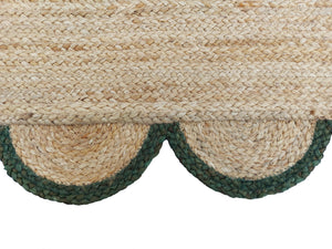 Natural Jute Scallop Rug with Green Edge