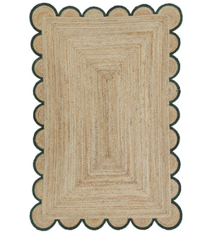 Natural Jute Scallop Rug with Green Edge