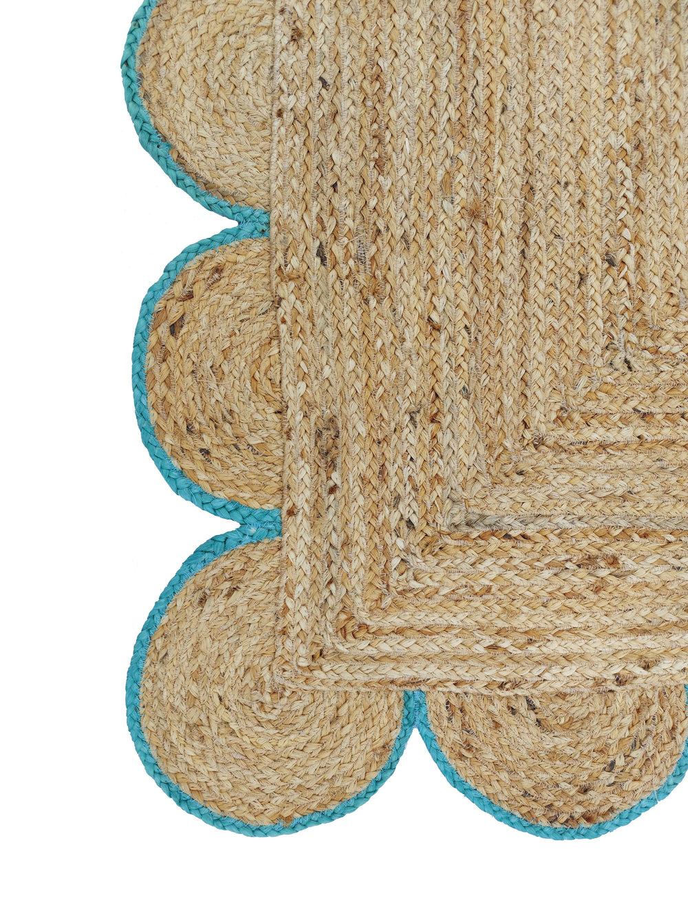 Natural Jute Scallop Rug with Teal Edge