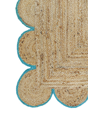 Natural Jute Scallop Rug with Teal Edge
