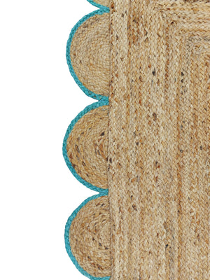 Natural Jute Scallop Rug with Teal Edge