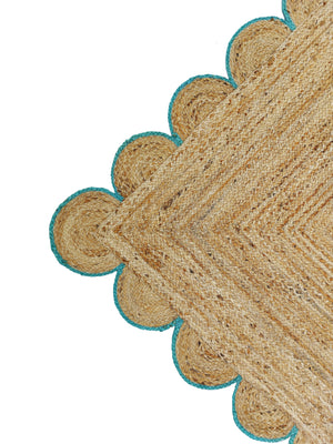 Natural Jute Scallop Rug with Teal Edge