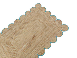Natural Jute Scallop Rug with Teal Edge