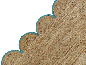 Natural Jute Scallop Rug with Teal Edge