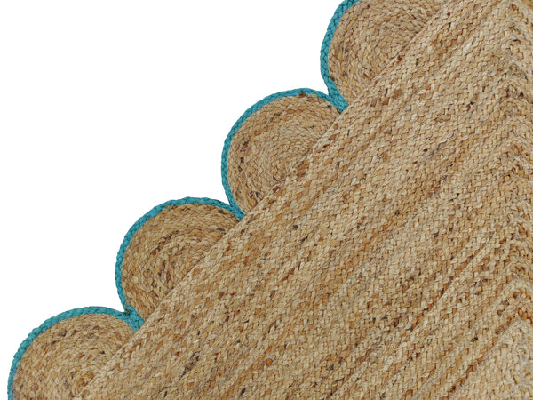 Natural Jute Scallop Rug with Teal Edge