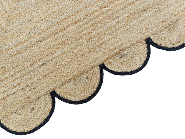 Natural Jute Scallop Rug with Black Edge