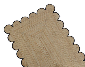 Natural Jute Scallop Rug with Black Edge