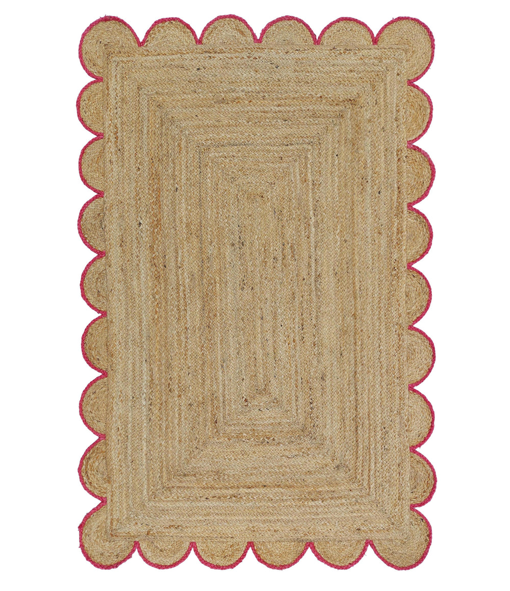 Natural Jute Scallop Rug with Pink Edge