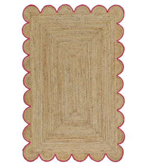 Natural Jute Scallop Rug with Pink Edge