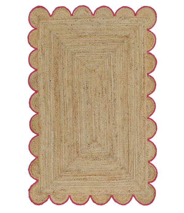 Natural Jute Scallop Rug with Pink Edge